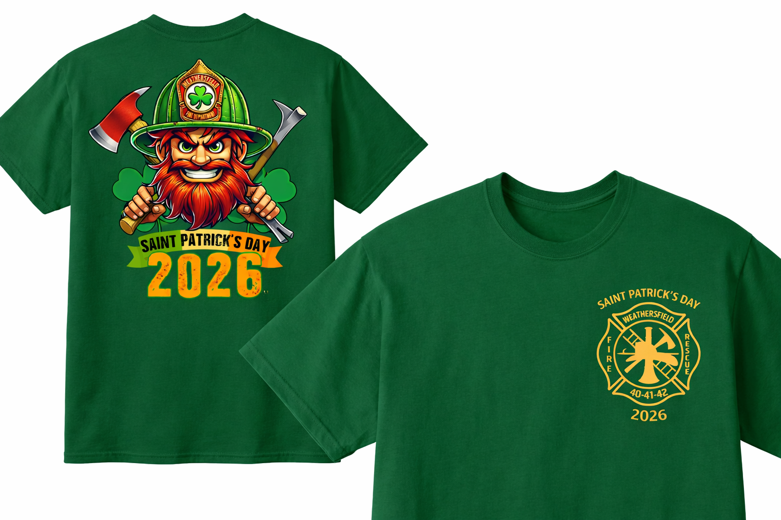 Irish Green Saint Patrick’s Day Weathersfield Fire Department Shirt.